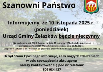 10 listopada – Urząd Gminy zamknięty