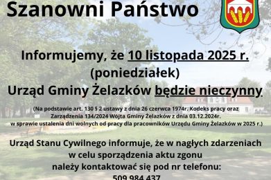 10 listopada – Urząd Gminy zamknięty