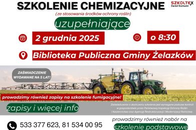 Szkolenie chemizacyjne w zakresie stosowania środków ochrony roślin